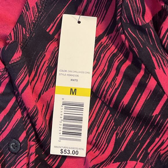 RAFAELLA Women's MEDIUM Sweater Button Front 3/4 Sleeves BLACK Dark PINK NWT - Picture 16 of 16